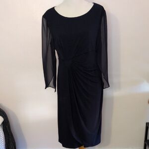 Connected Aparel Navy Blue Long Sleeve Ruched Sheath Dress